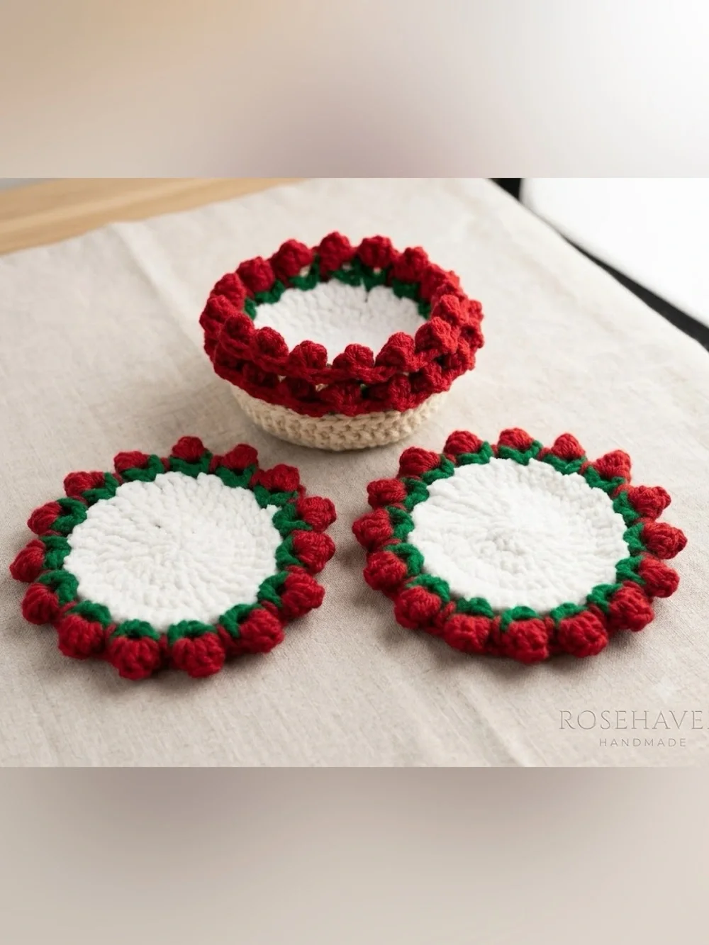 Handmade Crochet Rose bouquet Coasters